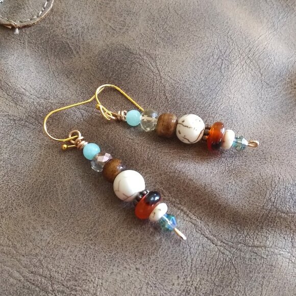 Handmade: Stack Earrings! Beaded Semi-Precious Stones ~ Each Pair is different! - Picture 1 of 7